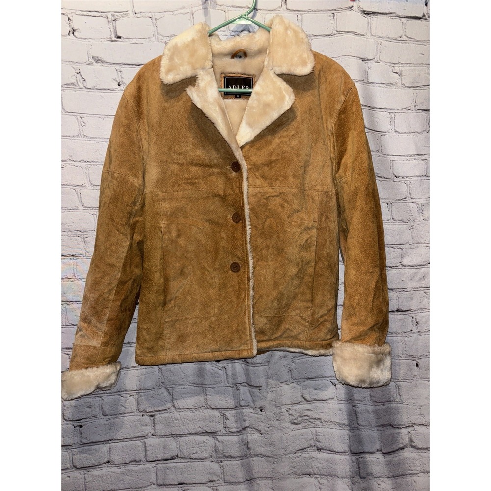 Adler Collection Leather & Suede Coat Womens Medium Winter Beige with Fur Trim